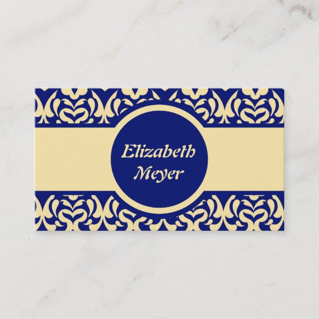 Intricate Yellow and Blue Heart Pattern Business Card (Front)