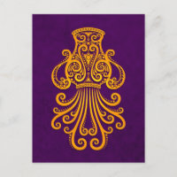 Intricate Yellow Aquarius Zodiac on Purple
