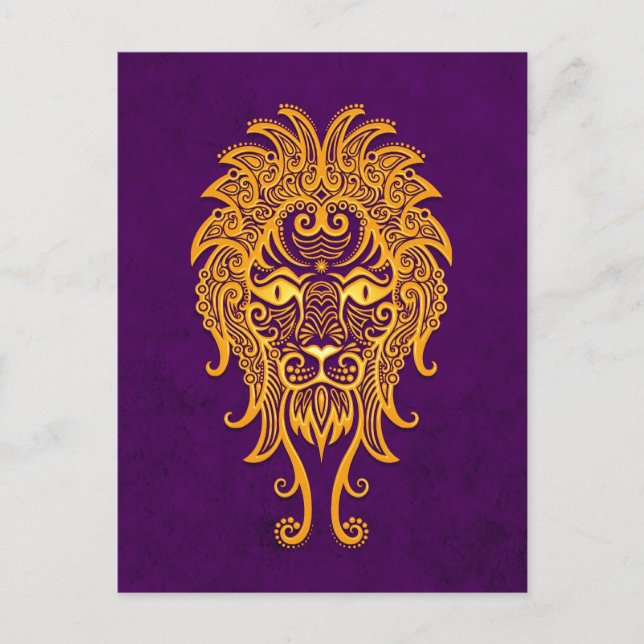Intricate Yellow Leo Zodiac on Purple Postcard (Front)