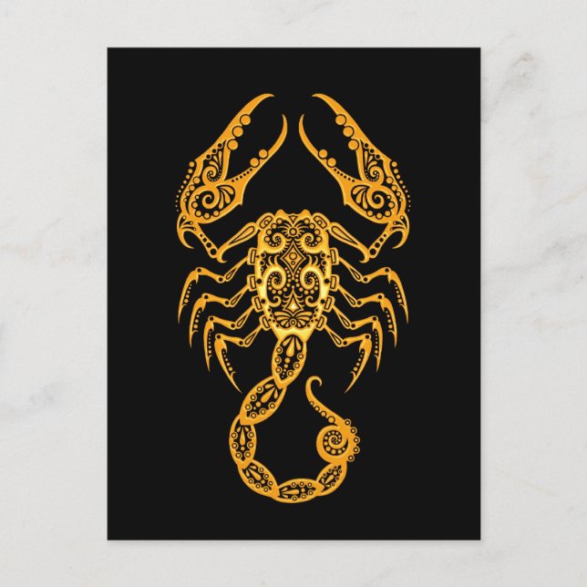 Intricate Yellow Scorpio Zodiac on Black Postcard (Front)