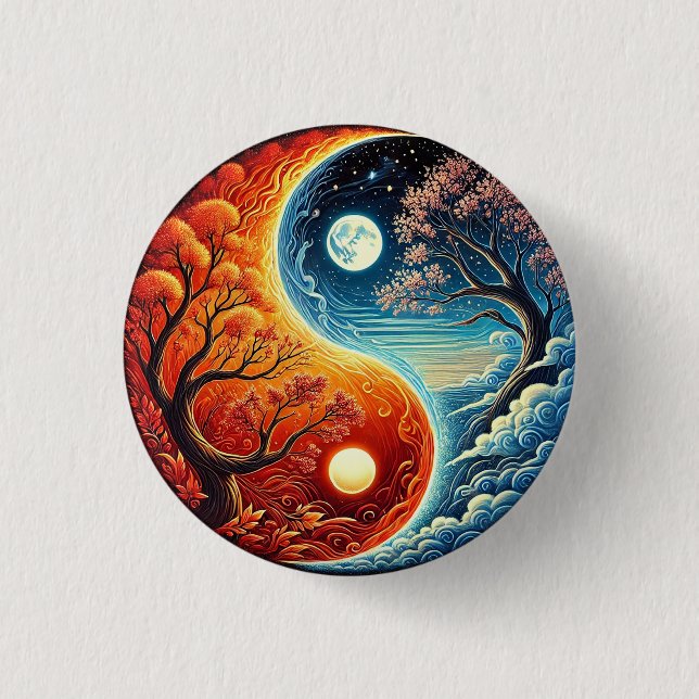 Intricate Yin-Yang Symbol Showcasing Fire, Water 3 Cm Round Badge (Front)