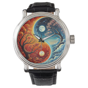 Intricate Yin-Yang Symbol Showcasing Fire, Water Watch