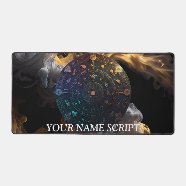 Intricate Zodiac Disk Astrology Art & Décor Desk Mat (Front)