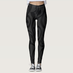 Intricately Swirling Black Abstract Pattern Leggings