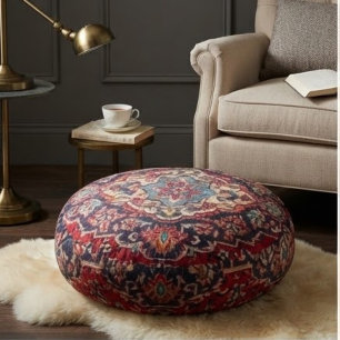 Intricately Woven Persian Rug Red Floral Round Cushion