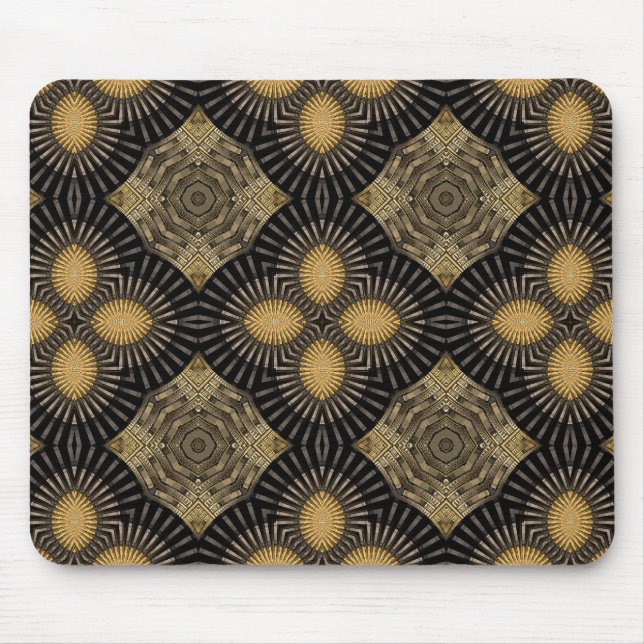 Intrication Black and Gold Geometric Pattern Mouse Pad (Front)