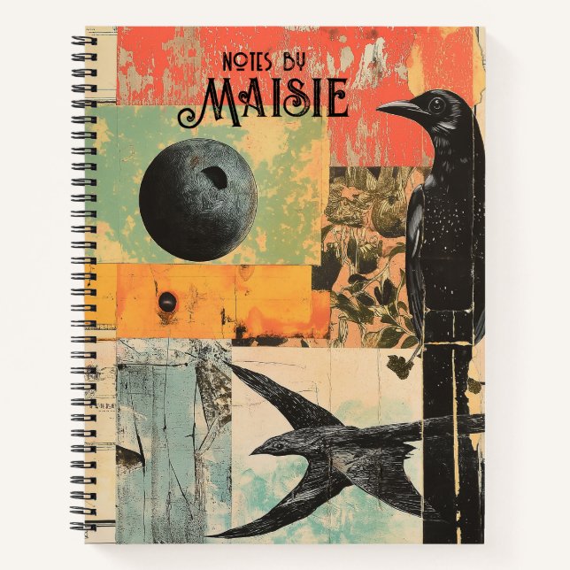 Intriguing Collage Art featuring Black Crow Notebook (Front)