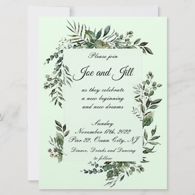Intriguing & Elegant Greenery Flat Wedding  Invitation (Front)