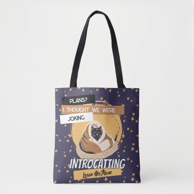 Introcatting Introvert Kitty Vibes Funny Cat Tote Bag (Front)