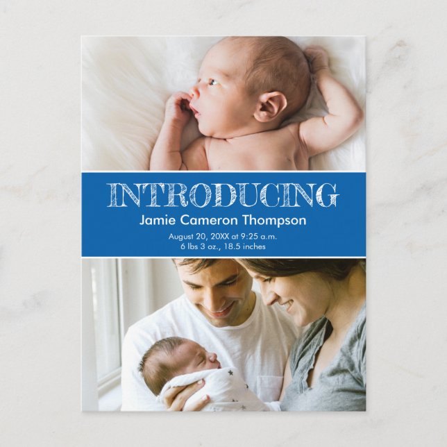 "Introducing" Baby Boy Birth Announcement Postcard (Front)