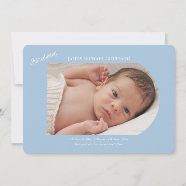 Introducing Baby Boy Photo Birth Announcement (Front)