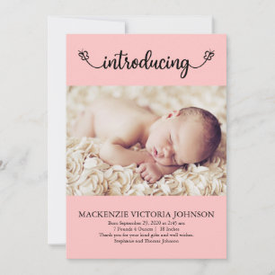 Introducing Baby Girl with Butterflies Pink Birth Announcement