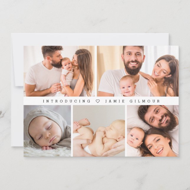 Introducing Baby Photo Collage Modern Birth  Thank You Card (Front)