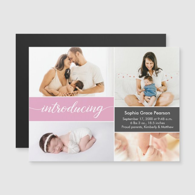Introducing Blue Custom baby  photos Birth Magnetic Invitation (Front/Back)