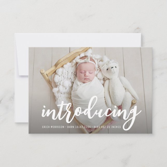 INTRODUCING | bold script birth announcement (Front)