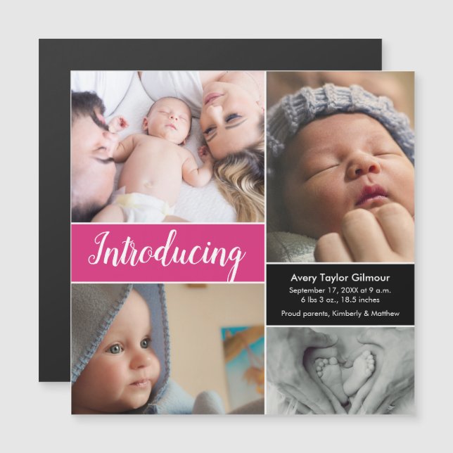 "Introducing" Customisable Magnetic Baby Birth Ann Magnetic Invitation (Front/Back)