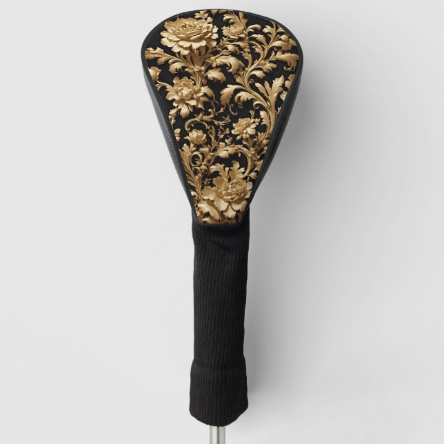 Introducing Elegance Redefined: The Black and Gold Golf Head Cover (Front)