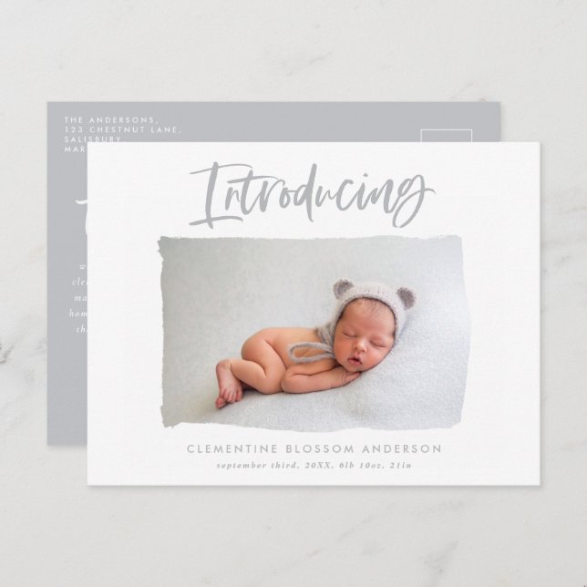 Introducing elegant minimal thank you photo announcement postcard (Front/Back)