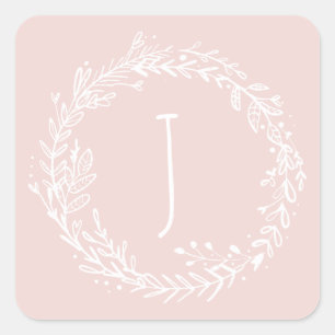 Introducing floral wreath initial name square sticker