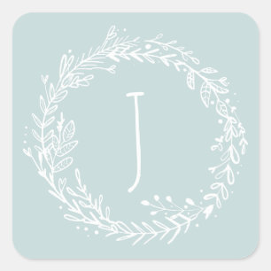 Introducing floral wreath initial name square sticker