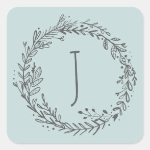Introducing floral wreath initial name square sticker