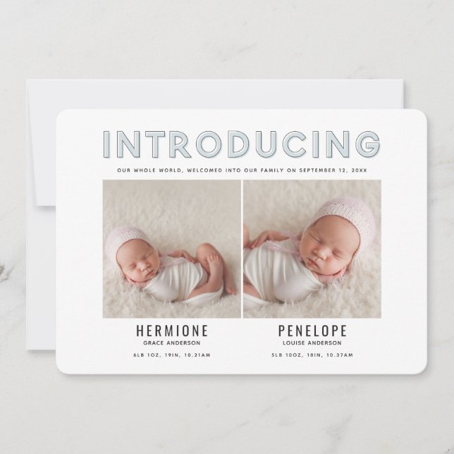 Introducing graphic modern twin birth announcement (Front)