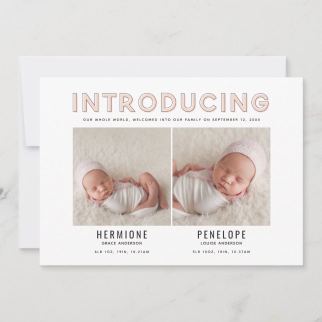Introducing graphic modern twin birth announcement (Front)