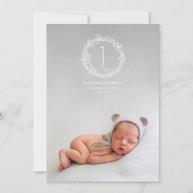 Introducing hand drawn branch photo birth announcement (Front)