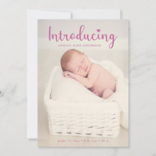 Introducing Hand Lettering Pink Baby Girl Elegant Announcement