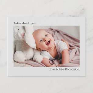 Introducing   Minimalist New Baby Photo Postcard