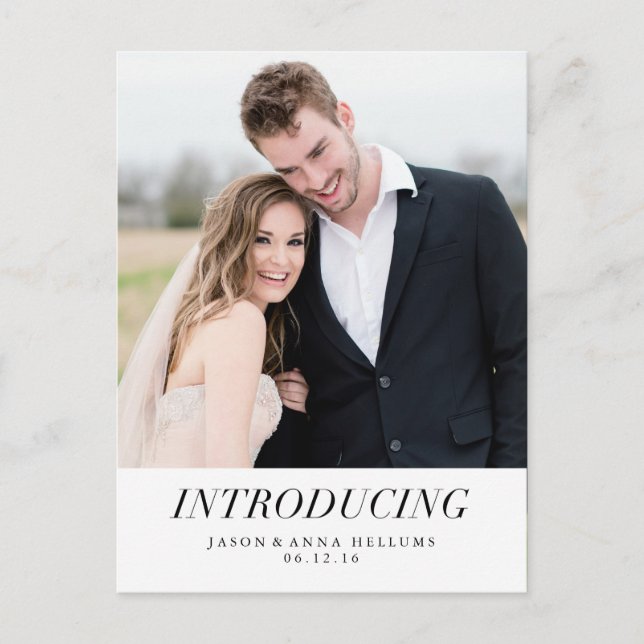 Introducing | Modern Photo Wedding Announcement Postcard (Front)