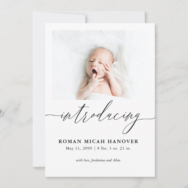 Introducing Modern Three Photo Birth Announcement (Front)