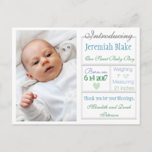 Introducing New Baby Boy Announcement Postcard