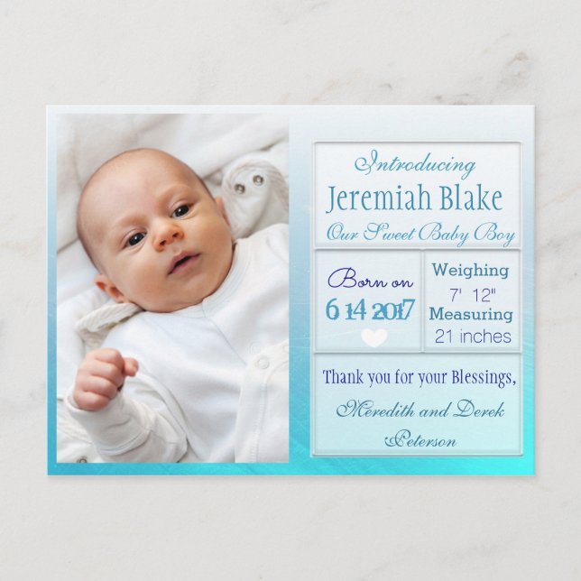 Introducing New Baby Boy Announcement Postcard (Front)