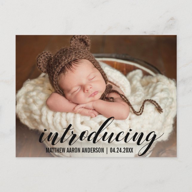 Introducing New Baby Hearts Announcement Photo Postcard (Front)