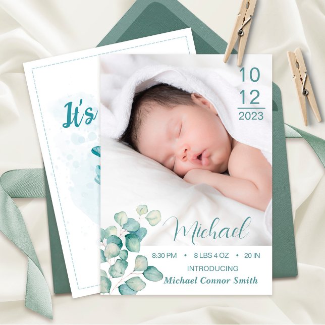 Introducing New Baby Newborn Boy Birth Stats Photo Announcement (Creator Uploaded)