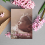 Introducing Pink Typography New Baby Photo Announcement<br><div class="desc">Photo birth announcement personalised with a big photo on the cover and three more photos on the back. Your daughter's name in bold pink letters along with their last name and birth stats. Beautiful new baby girl announcement.</div>