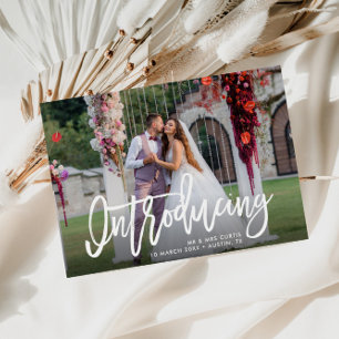 INTRODUCING   rustic script wedding Announcement Postcard