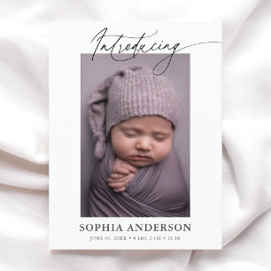Introducing Script Photo Birth Announcement Postcard