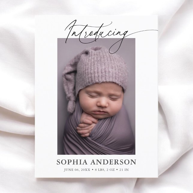 Introducing Script Photo Birth Announcement Postcard (Creator Uploaded)