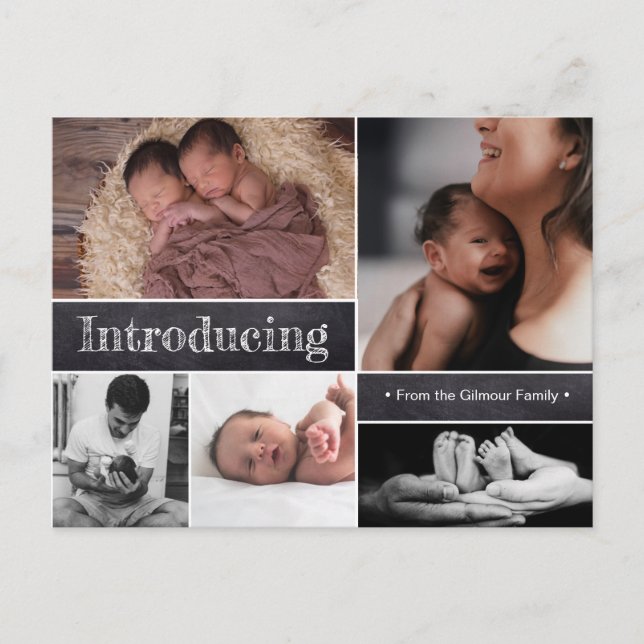 Introducing Twins Photo Collage Baby boys birth Announcement Postcard (Front)