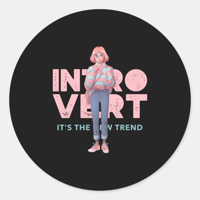 INTROVERT ANIME GIRL CLASSIC ROUND STICKER (Front)