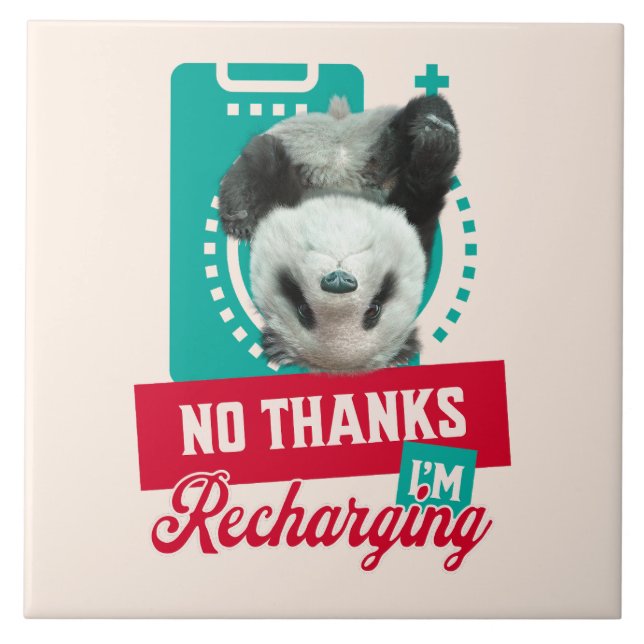 Introvert Burnout Panda Social Battery Design Ceramic Tile (Front)
