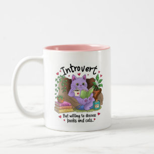 Introvert But Willing to Discuss Books and Cats Two-Tone Coffee Mug