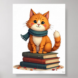 Introvert Cat Reading Books Cosy Autumn Kawaii War Poster