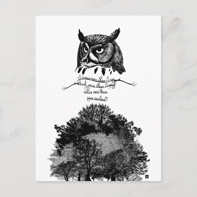 Introvert Empath Owl wisdom illustrated ink quote  Postcard (Front)