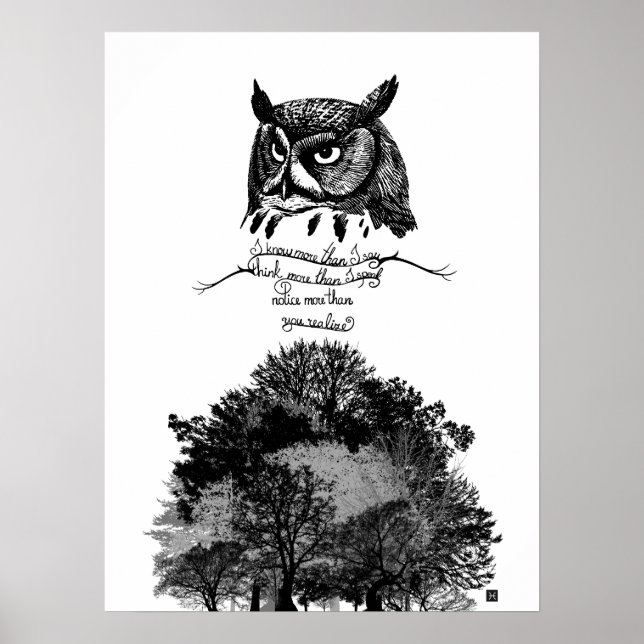 Introvert Empath Owl wisdom illustrated ink quote  Poster (Front)
