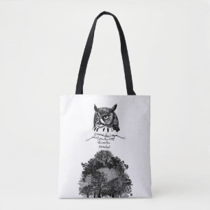 Introvert Empath Owl wisdom illustrated ink quote Tote Bag
