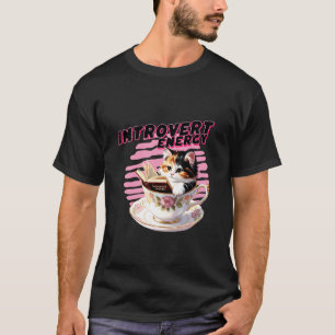 Introvert Energy Book Lover Cat in Tea Cup T-Shirt