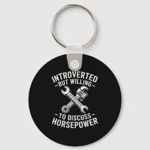 Introvert Horsepower Quote Mechanic Wrench Humor  Key Ring